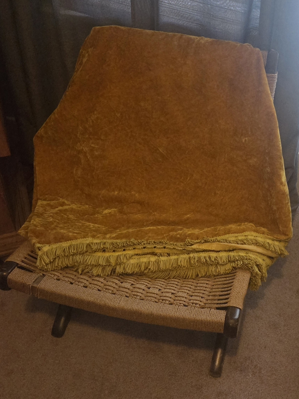 Vintage Yellow Crushed Velvet Fringed Bedspread Size Full